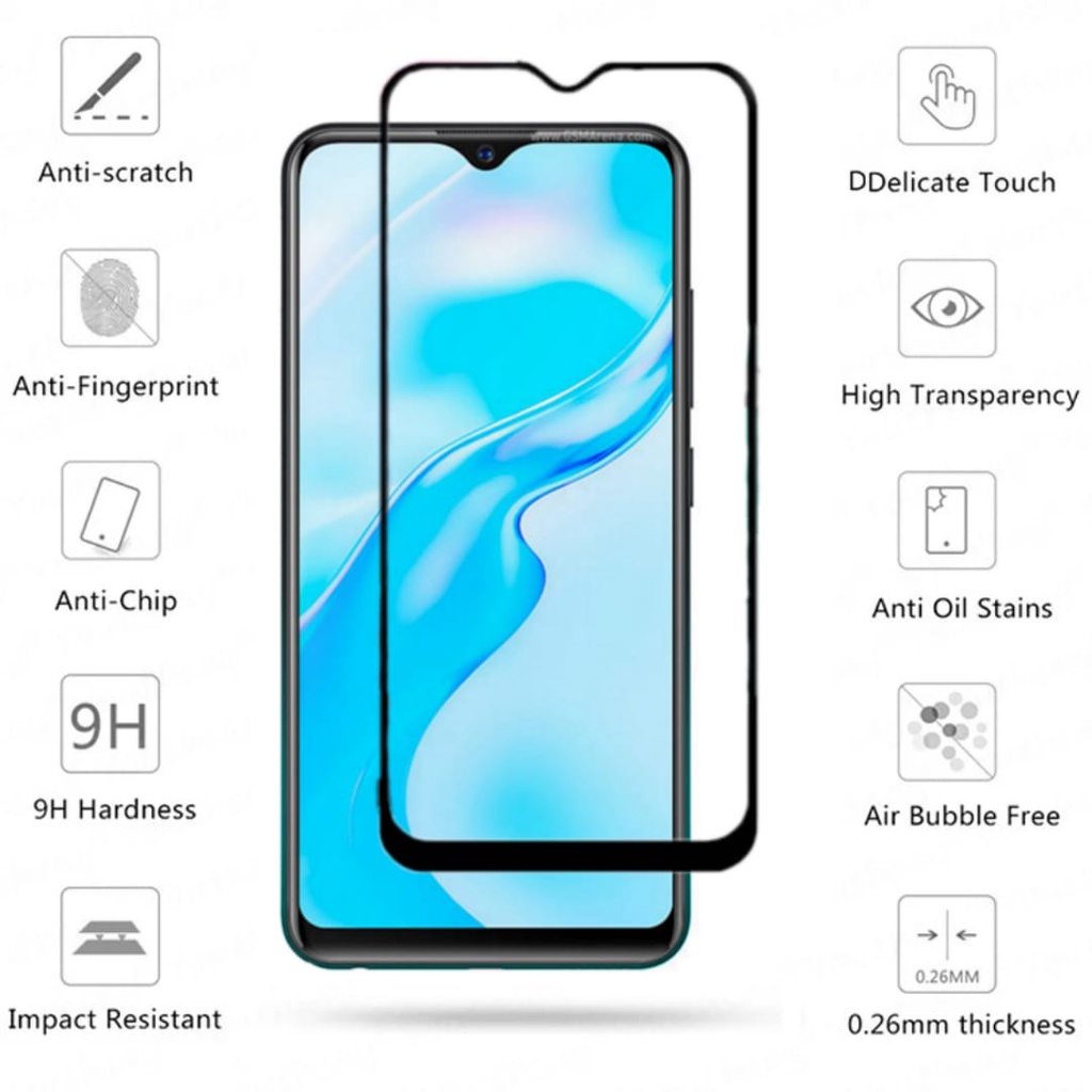 PROMO Tempered Glass VIVO Y1s Full Layar Screen Guard Protector Antigores Kaca Pelindung Layar Handphone