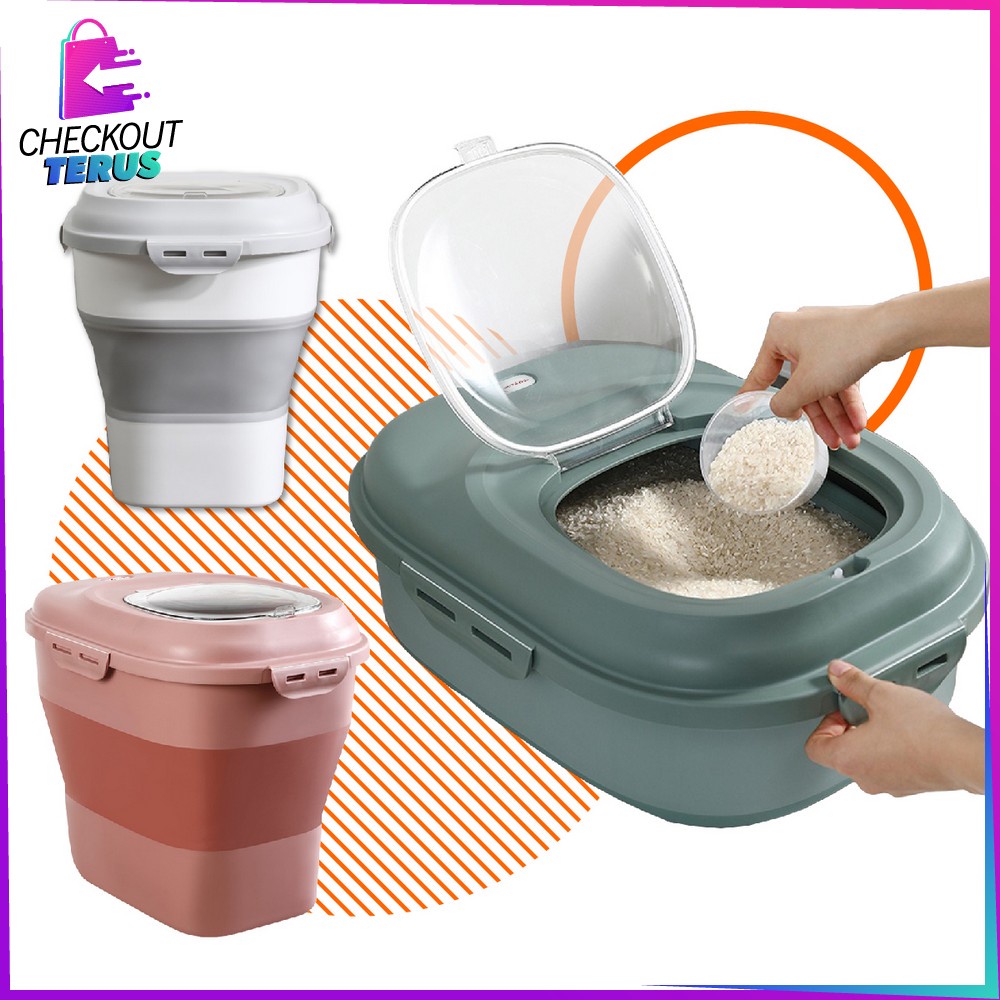 CT C259 Tempat Penyimpanan Beras 25KG Dispenser Beras Gratis Cangkir Tempat Penyimpanan Beras Lucu Fordable Rice Container Storage