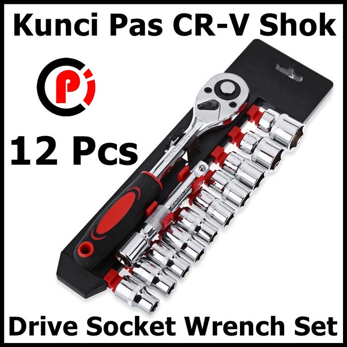 Kunci Pas Shock CR-V Drive Socket Wrench Set 1/4 Handle 12 in 1