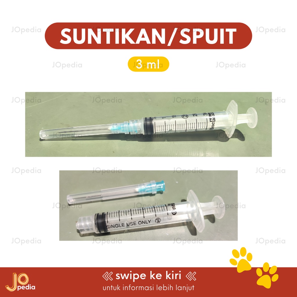 SPUIT 1ml 3ml ONEMED Spet Suntikan Sepetan Pipet Minum Obat Susu Hewan Kucing Anjing Kelinci Jarum Lepas Pasang