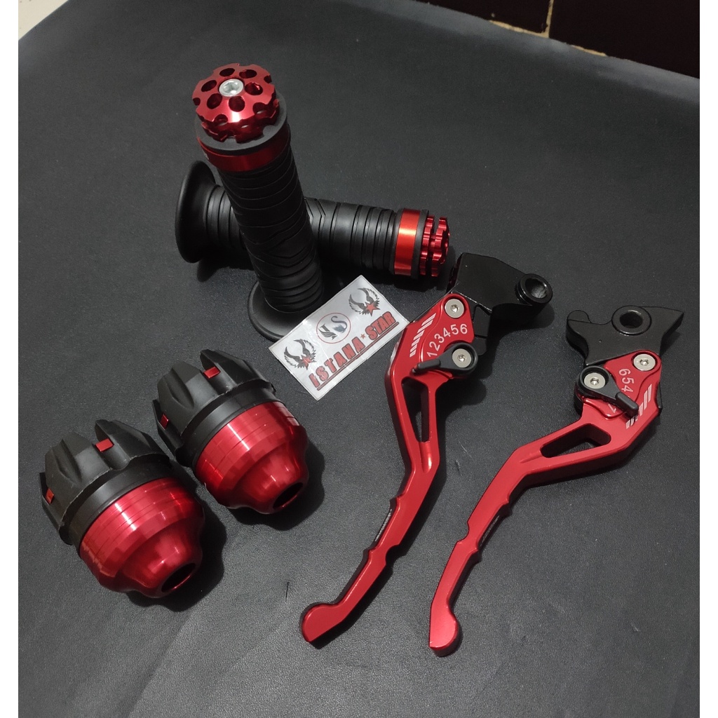 1 PAKET Handle Rem setelan &amp; Kopling /Jalu as/Grip ring/Motor Vixion - R15 V3 - Rk King EMAS/MERAH/BIRU