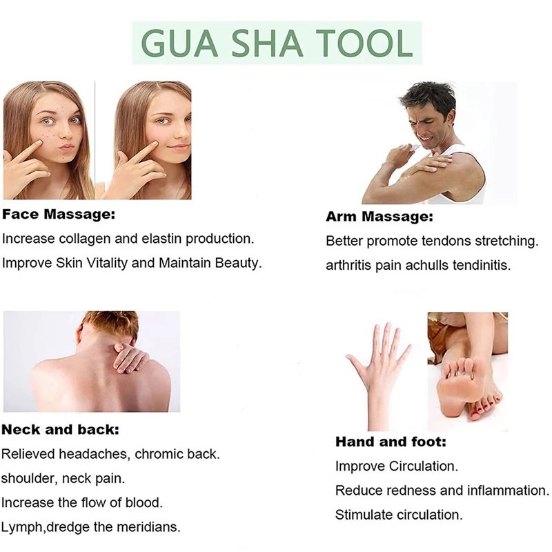 [Natural Green Jade Stone Gua Sha Massage Tools For Scraping Facial and Body Skin Massage] [Personal Health Care Tools]