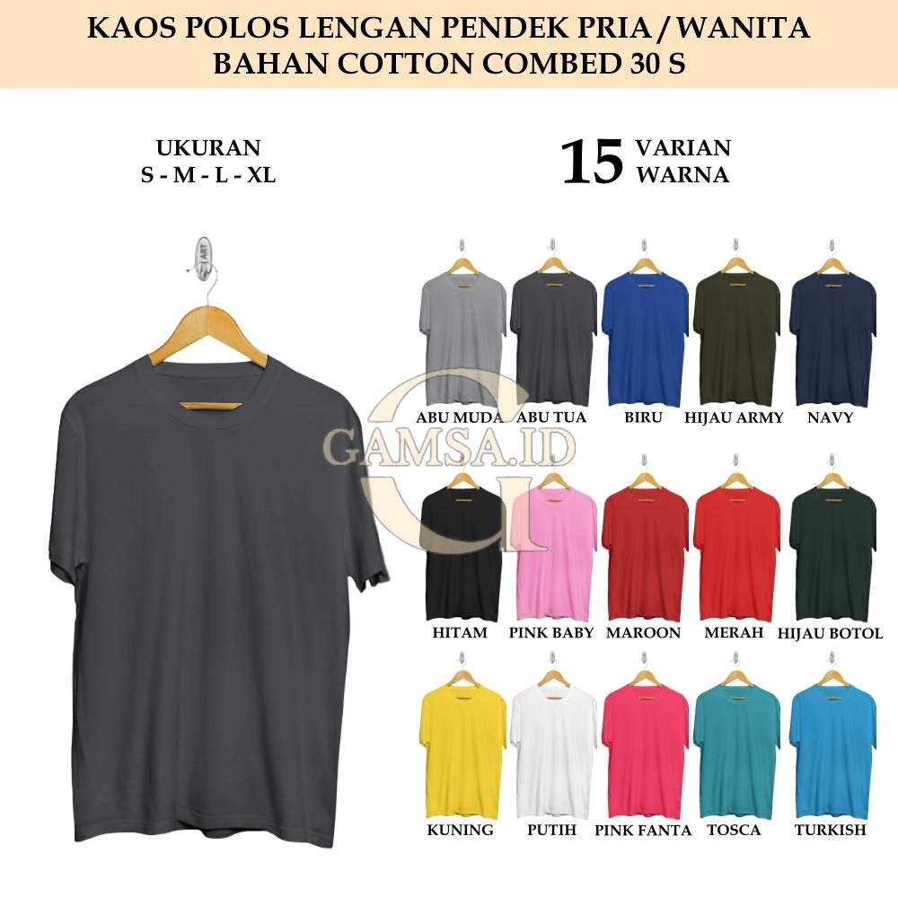 BAJU PENDEK PRIA WANITA - KAOS POLOS SANTAI PANTAI TSHIRT BAHAN COTTON COMBED 30 S