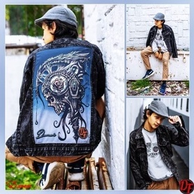 jaket pria denim jeans bergambar belakang/ jaket jeans pria terbaru 2022 /jaket pria printing/ jaket jeans pria bergambar terbaru/ jaket pria keren