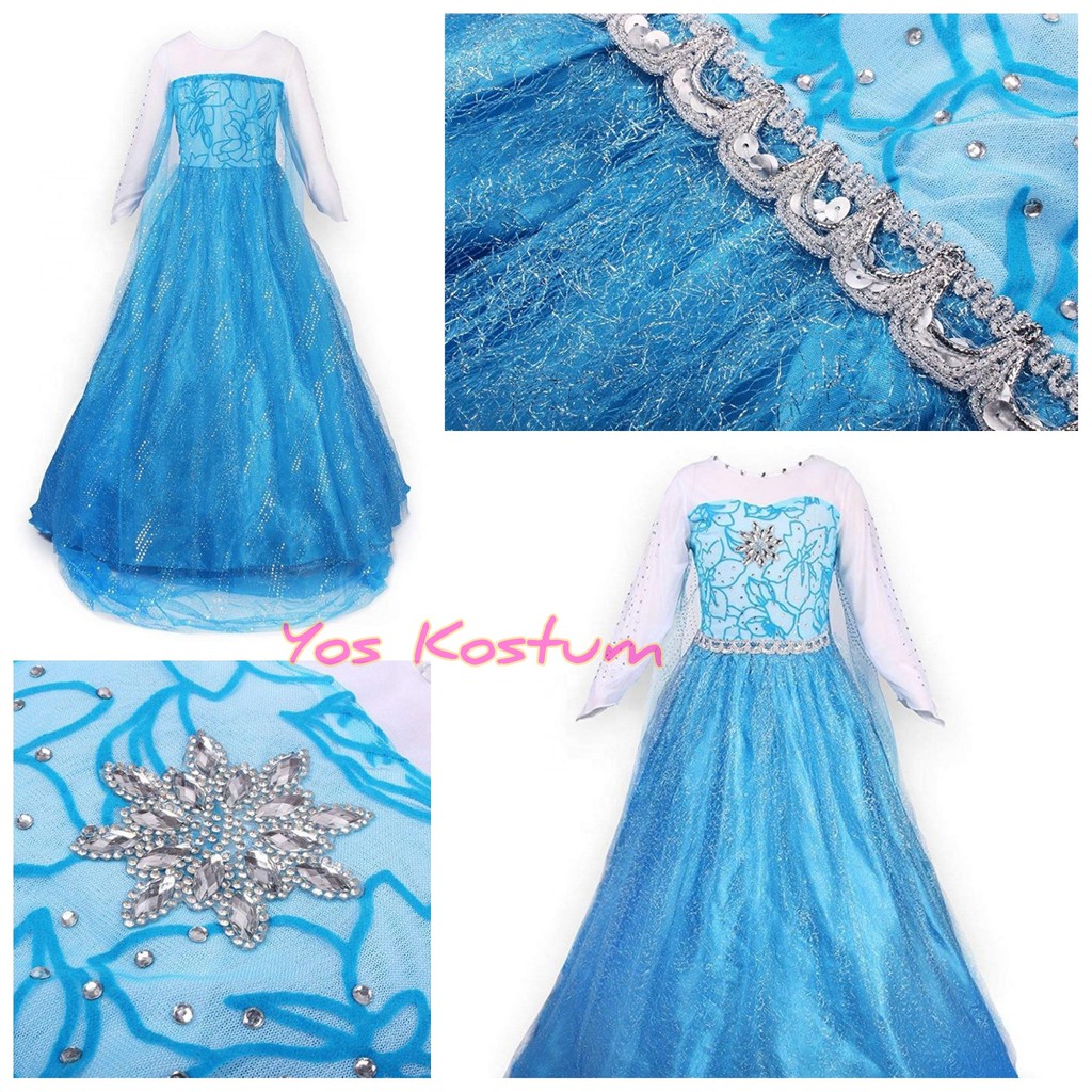 Kostum Princess Anak Elsa Frozen Dress Gaun Baju Pesta Ultah Import