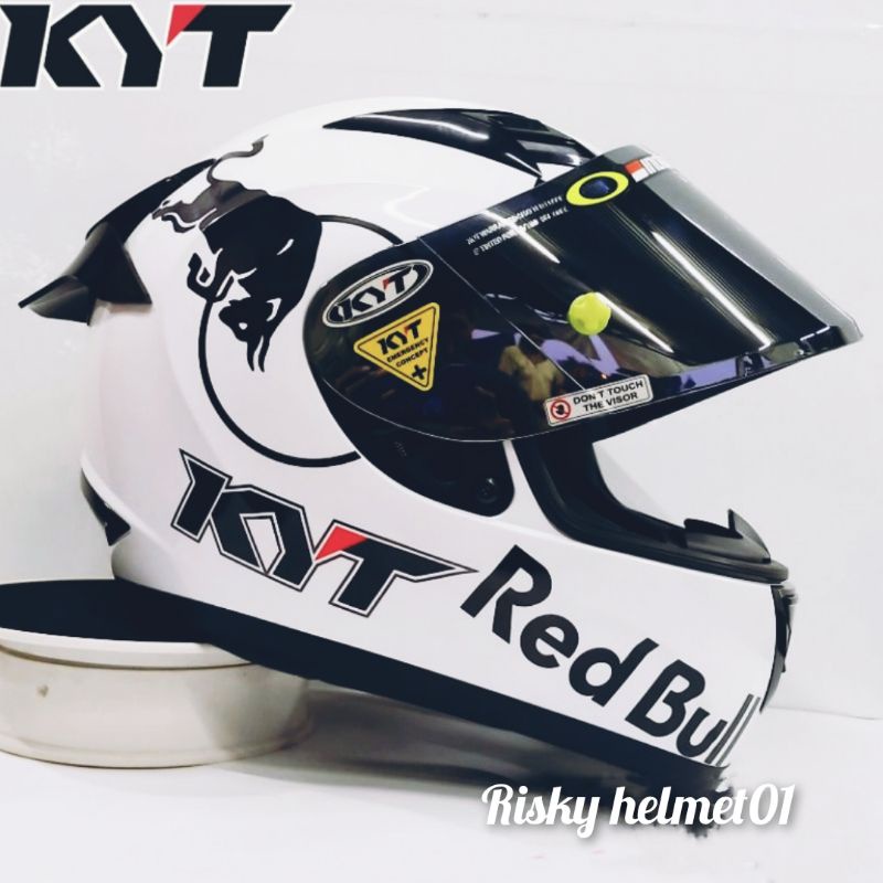 Helm Full face KYT R10 Putih Paket Ganteng Red Bull