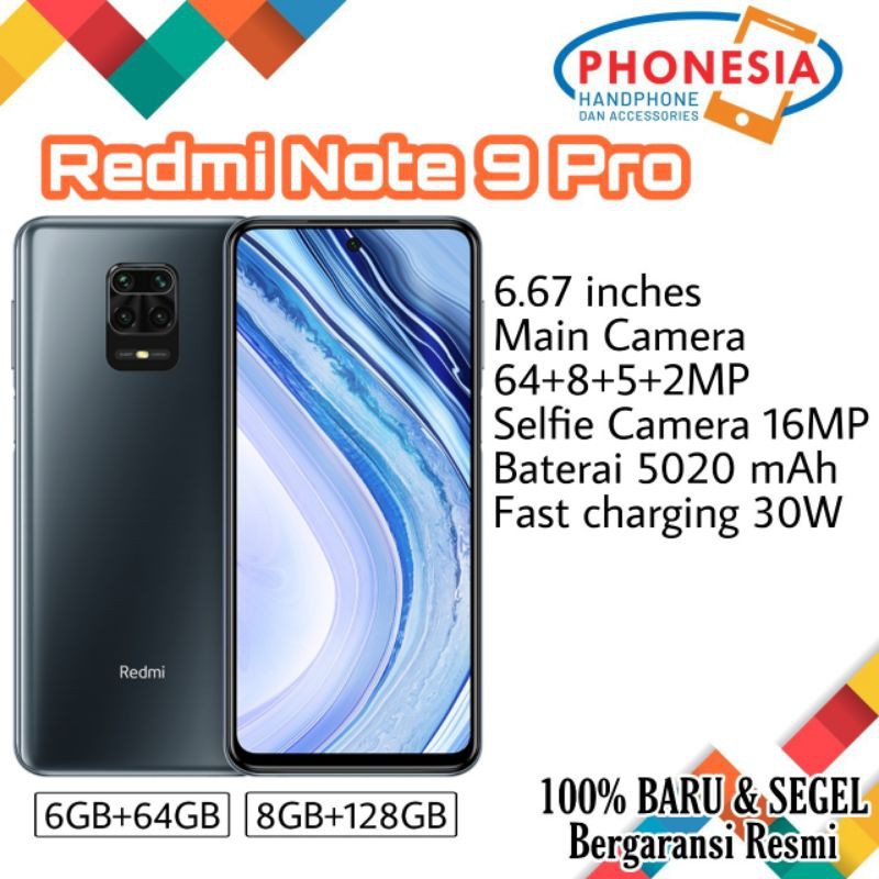 xiaomi redmi note 9 pro 6 64gb 8 128gb garansi resmi