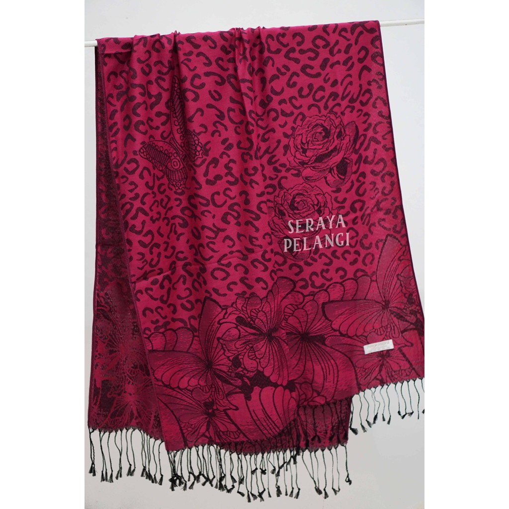 Pashmina Cashmere Motif Kupu-Kupu 04 | Animal Print | Selendang | Scarf | Syal | Shawl | Pasmina | Souvenir | Hadiah Ulang Tahun | Birthday Gift | Aksesoris Fashion Wanita | Premium Import Quality | Grosir Murah | Luxury Scarf