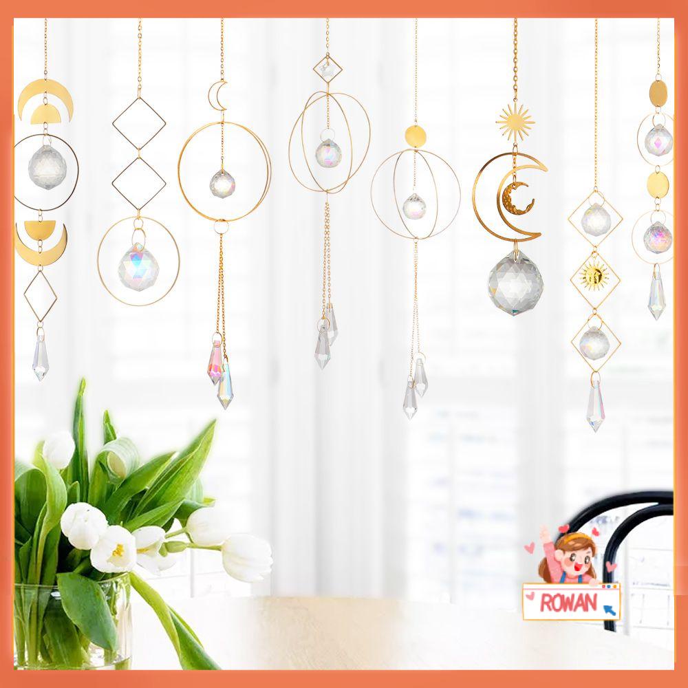 ROW Wind Chime Crystal Suncatcher Car Decor Window Sun Catcher Moon Ring Office Garden Chakra Pendant Patio Home Hanging Prism Ornament