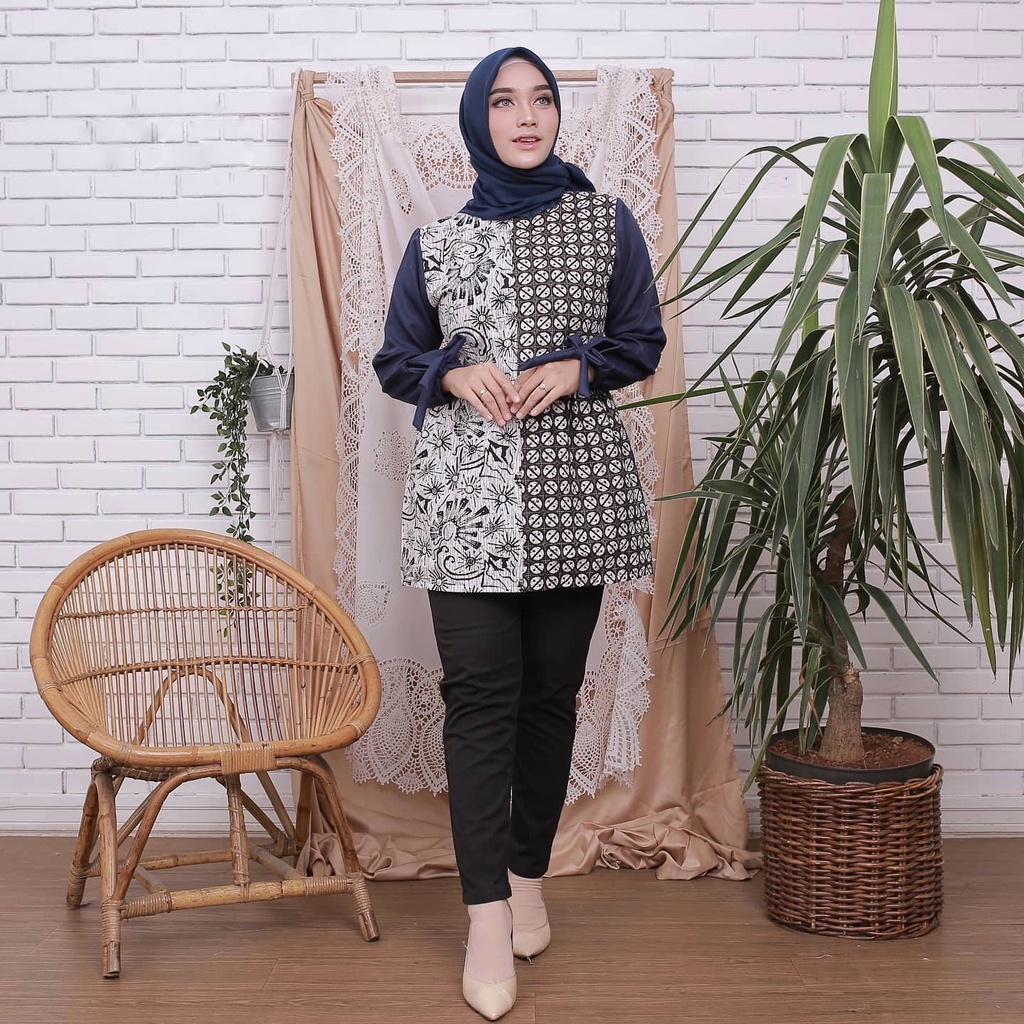 Baju Batik Wanita Modern Exclusive BKil Blouse Batik Keraton Kombinasi Moscrepe