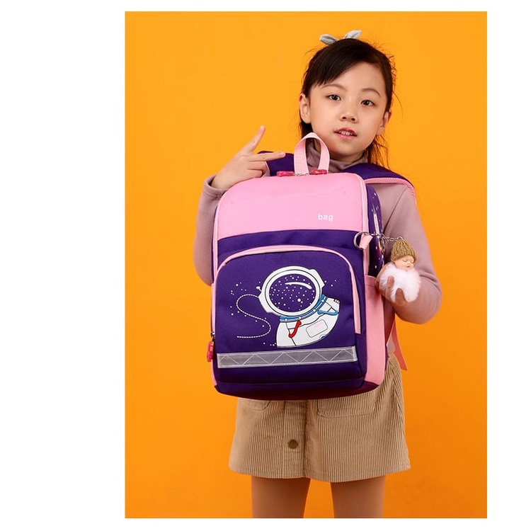 ST_Tas Sekolah untuk Anak Perempuan Anak Laki-laki Sekolah Dasar Ransel Besar Nilon Kartun Astronot