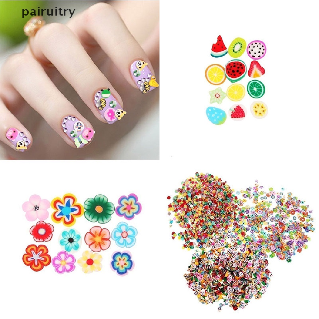 Prt 1000pcs Stiker Clay Bentuk Buah / Hewan 3D Untuk Dekorasi Nail Art DIY PRT