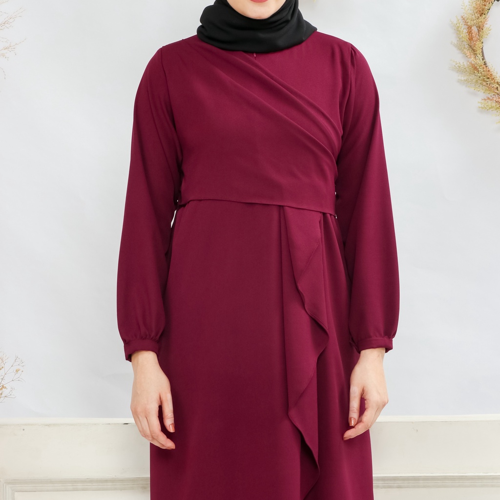 Lalucuku Exclusive Raya Series Dress/ Gamis Emira Wanita Busui Frendly Kekinian Bahan Lady Zara Import-Burgundy
