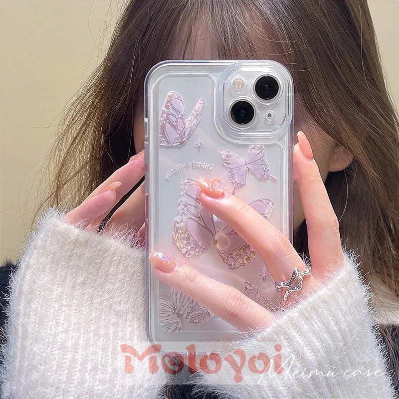 Soft Case TPU Transparan Motif Kupu-Kupu Untuk IPhone 8 7 Plus 12 13 11 Pro MAX 8Plus 6 6s 7Plus XR X XS MAX