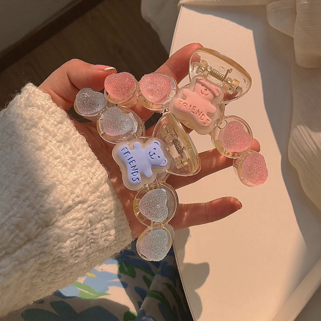 Jepit Rambut Bentuk Beruang Gummy Warna Pink Bahan Akrilik Gaya Korea Untuk Wanita