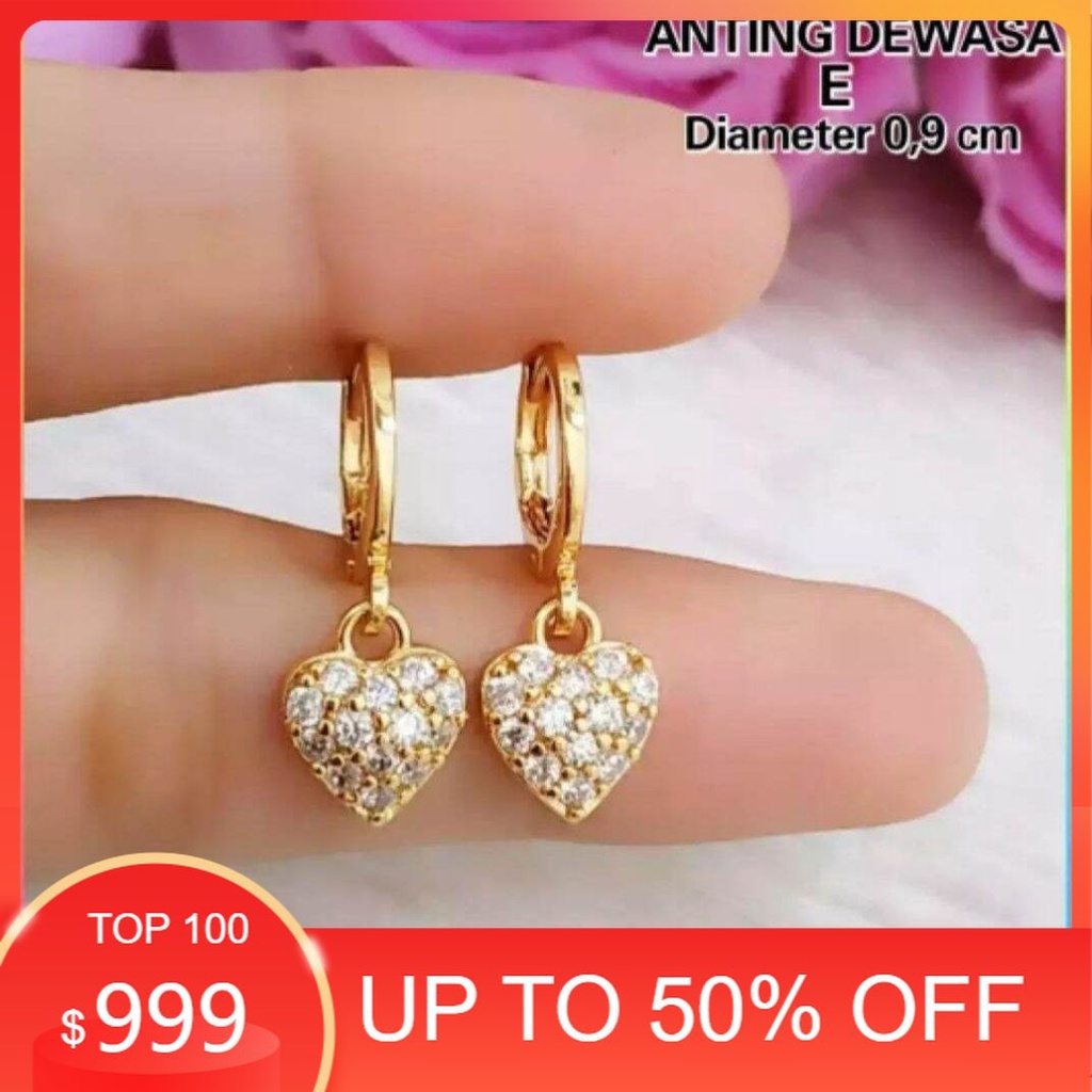 Anting Motif Love permata, Dewasa dan Anak