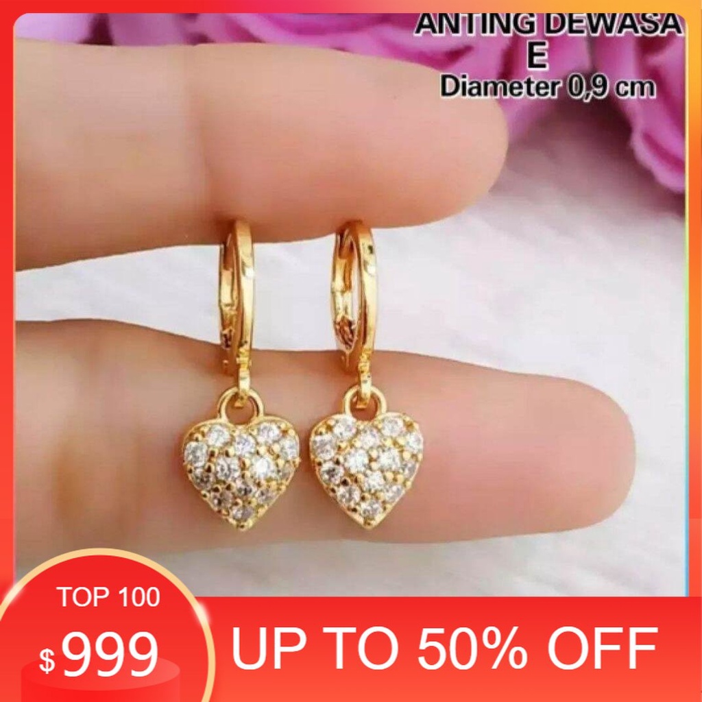 Anting Motif Love permata, Dewasa dan Anak