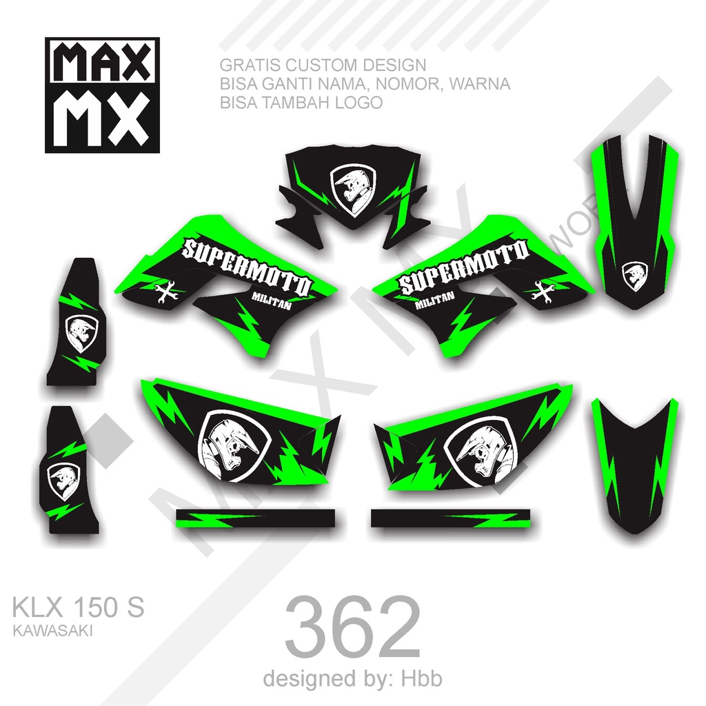 DECAL STIKER MOTOR KLX 150 S SUPERMOTO MILITAN HIJAU