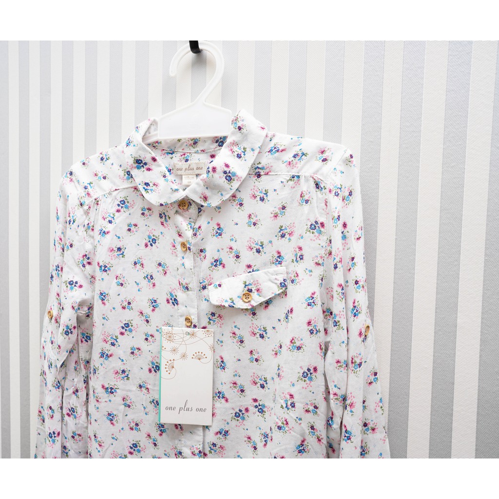 Baju Hem Kemeja Casual Anak Perempuan Cewek Warna Putih Motif Bunga - Size 6