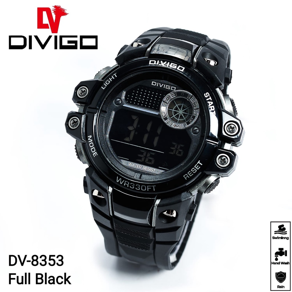 Jam Tangan Pria DIVIGO Original DV-8353 Digital Sport Water Proof Strap Rubber