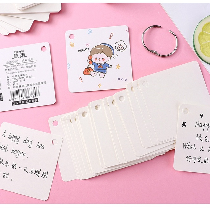 Buku Mini Lucu Dengan Ring Besi Kartu Saku Motif Polos Untuk Catatan Sekolah Notes Notebook Kecil Portable Catatan Pengingat / Penghafal Unik Desain Kartun Animasi Cute Dino Rabbit Anak Anak Sekolah Pelajar Kantor Mini iron Ring Flash Card Cartoon Blank