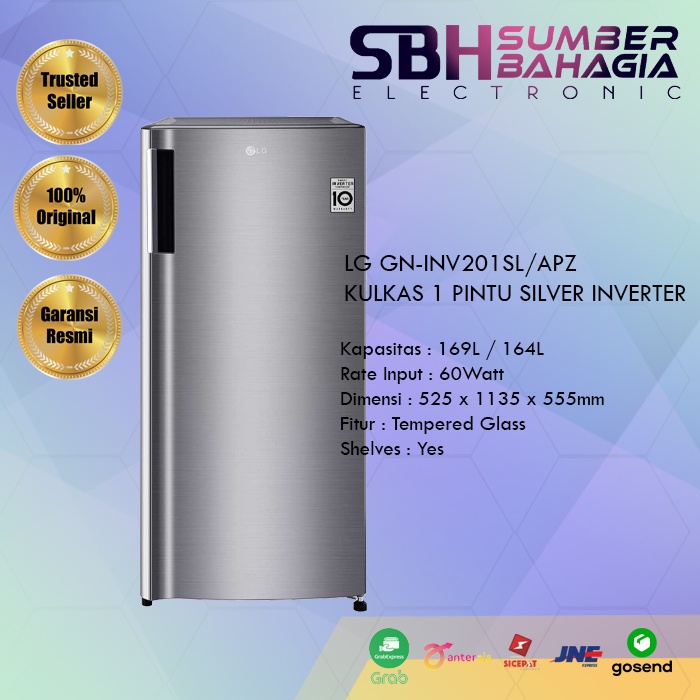 LG GN-INV201SL/ APZ KULKAS 1 PINTU SILVER INVERTER (NEW)(KHUSUS BANDUNG)