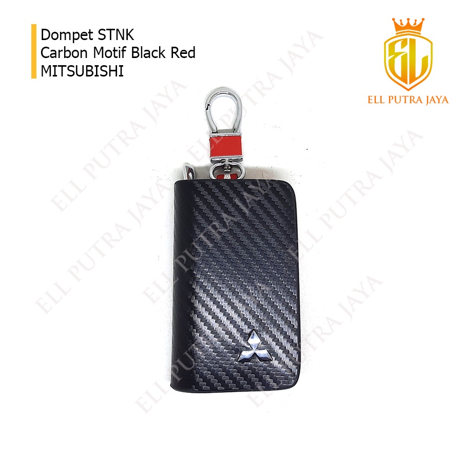 Dompet STNK Gantungan Kunci Motif Carbon Red Logo Mitsubishi