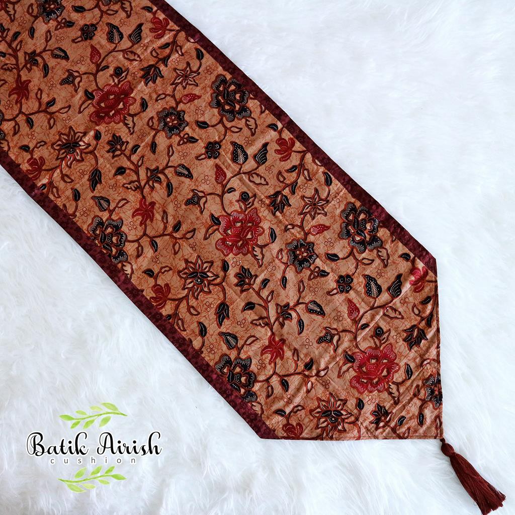 TABLE RUNNER Batik | Kembang Mawar Sogan Merah | Taplak Meja Tamu