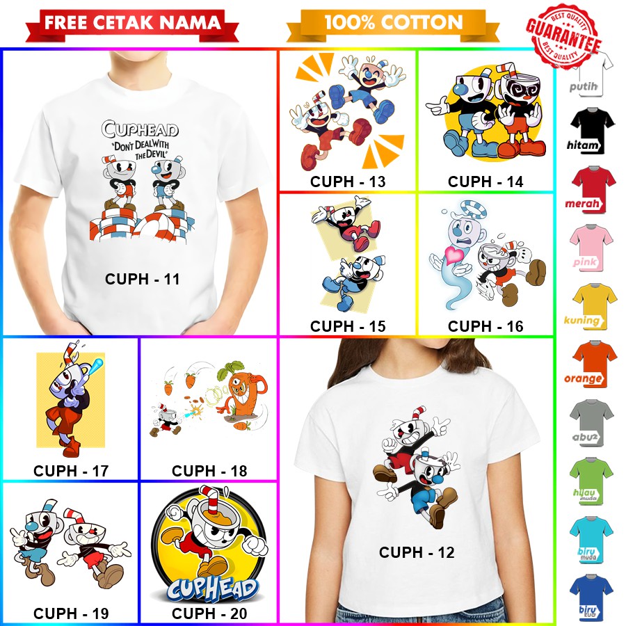 [FREE NAMA!!] Baju Kaos COUPLE  ANAK DAN DEWASA CUPHEAD BANYAK MOTIF