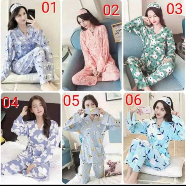 PP piyama kimono motif kotak bahan kaos premium