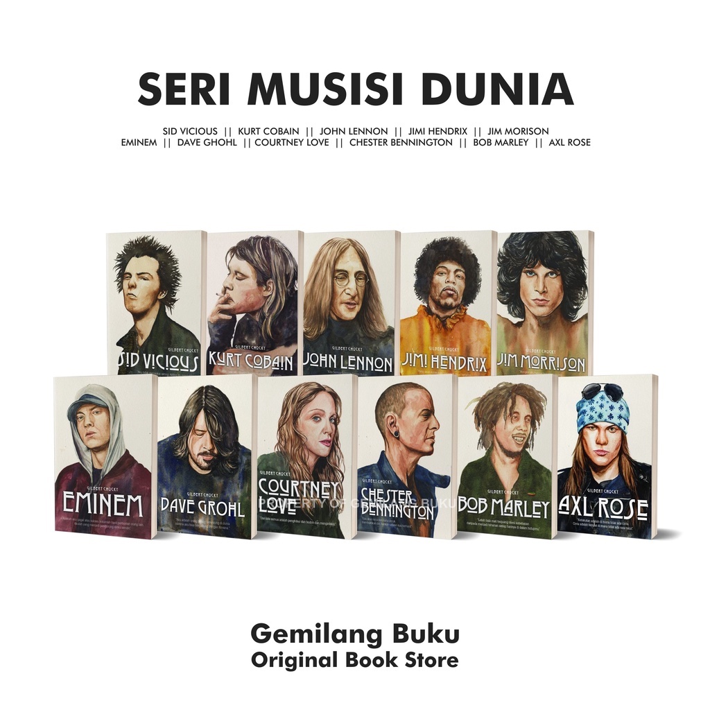 Seri Biografi Sid Vicious, Kurt Cobain, John Lennon, Jimi Hendrix, Jim Morrison, Eminem, Dave Grohl,