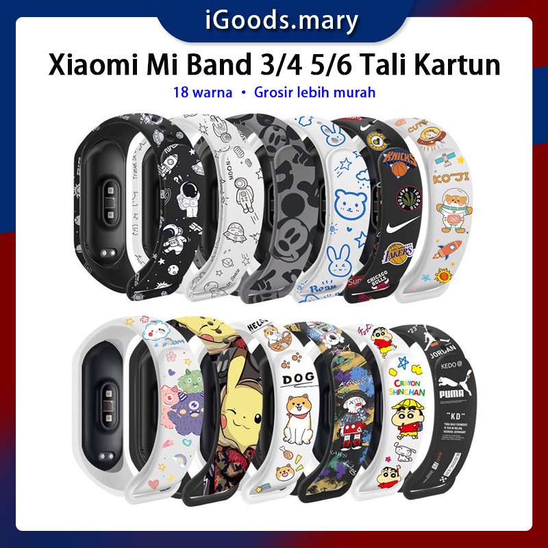 Tali Cetak Kartun Silikon Mi Band 3 4 5 6 Tali Pengganti Mi Watch Tail