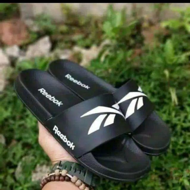 Promo 6.6 Sandal slop Rbk Gusion upgrade / bayar ditempat-Hitam list putih
