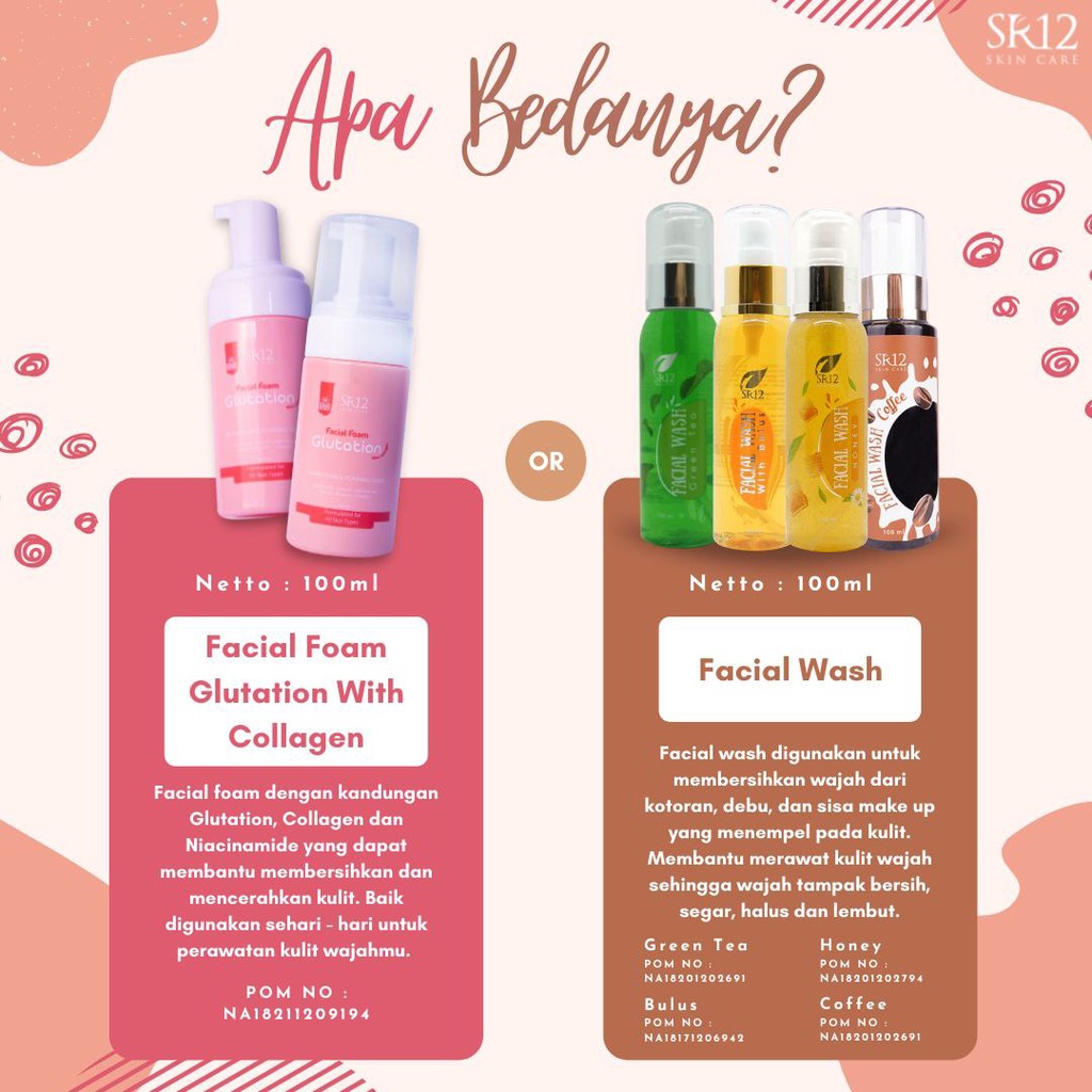 FACIAL WASH SR12 100ML ALL VARIAN / HONEY / BULUS / COFFEE / GREEN TEA / GLUTATION