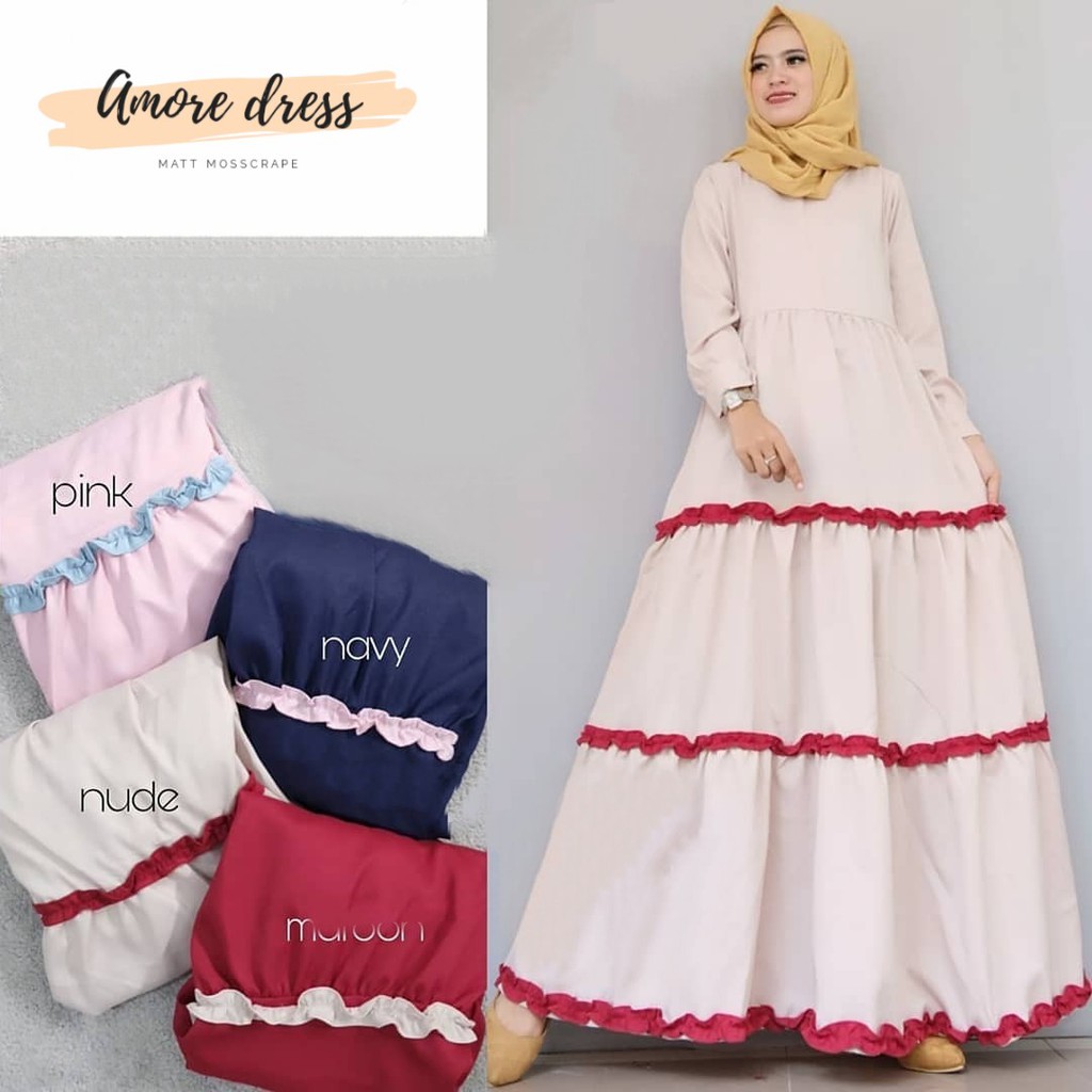 Gamis Wanita Amore Dress Bahan Mosscrepe Pakaian Wanita Baju Muslim Wanita Modern 2023 Pakaian Muslim Wanita Fashion Muslim Maxy Dres Jumbo