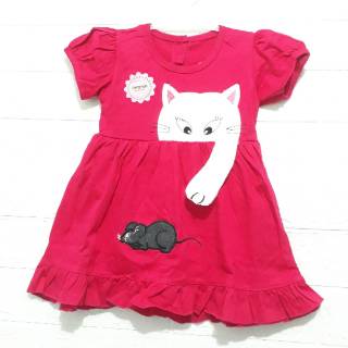 Dress baju  bayi  perempuan  fashion bordir kucing tikus 