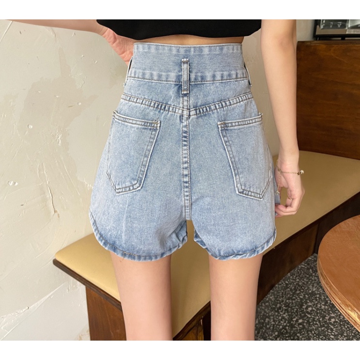 Celana Pendek Denim Celana JEANS High Waist Korean Style Celana Denim Wanita Motif Love Lingkar Kaki Lebar Celana Pendek Longgar