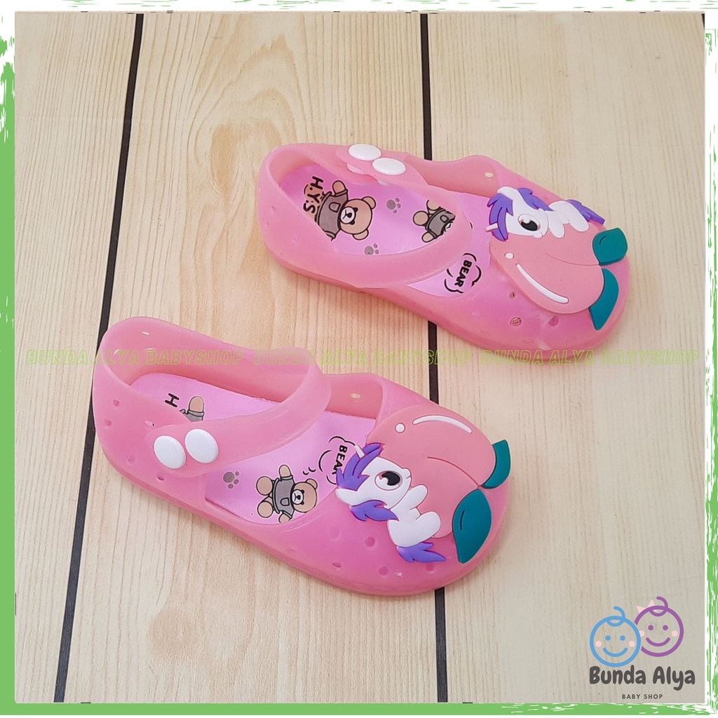 Sepatu Anak Perempuan Jelly LED Usia 6 Sampai 12 Bulan PINK Sepatu Anak Cewek Motif Kuda Pony Lucu Sepatu Karet Elastis Bisa Menyala Size 18-23