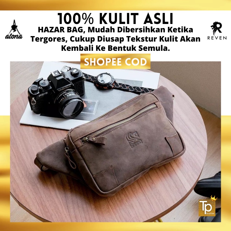 Tas Selempang Pria Kulit Asli Waistbag Pria Reven Hazar Bag Keren 100% Original