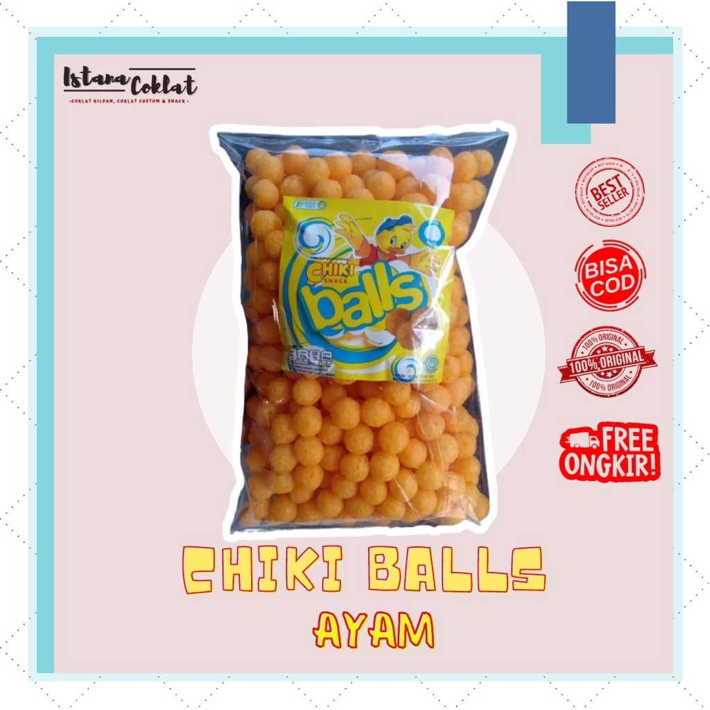 

istana coklat, chiki balls rasa ayam kiloan produk original indofood 250gr