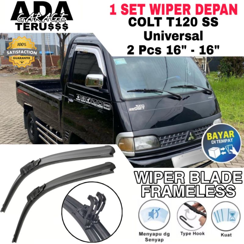 Wiper Blade Frameless Mobil Mitsubishi Colt T120 SS Sepasang Ukuran 16" & 16"  Full Karet Anti Baret