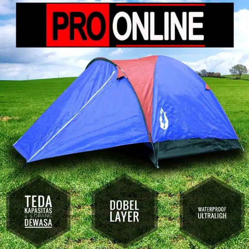 Tenda camping dobel layer kapasitas 4-5 orang dewasa