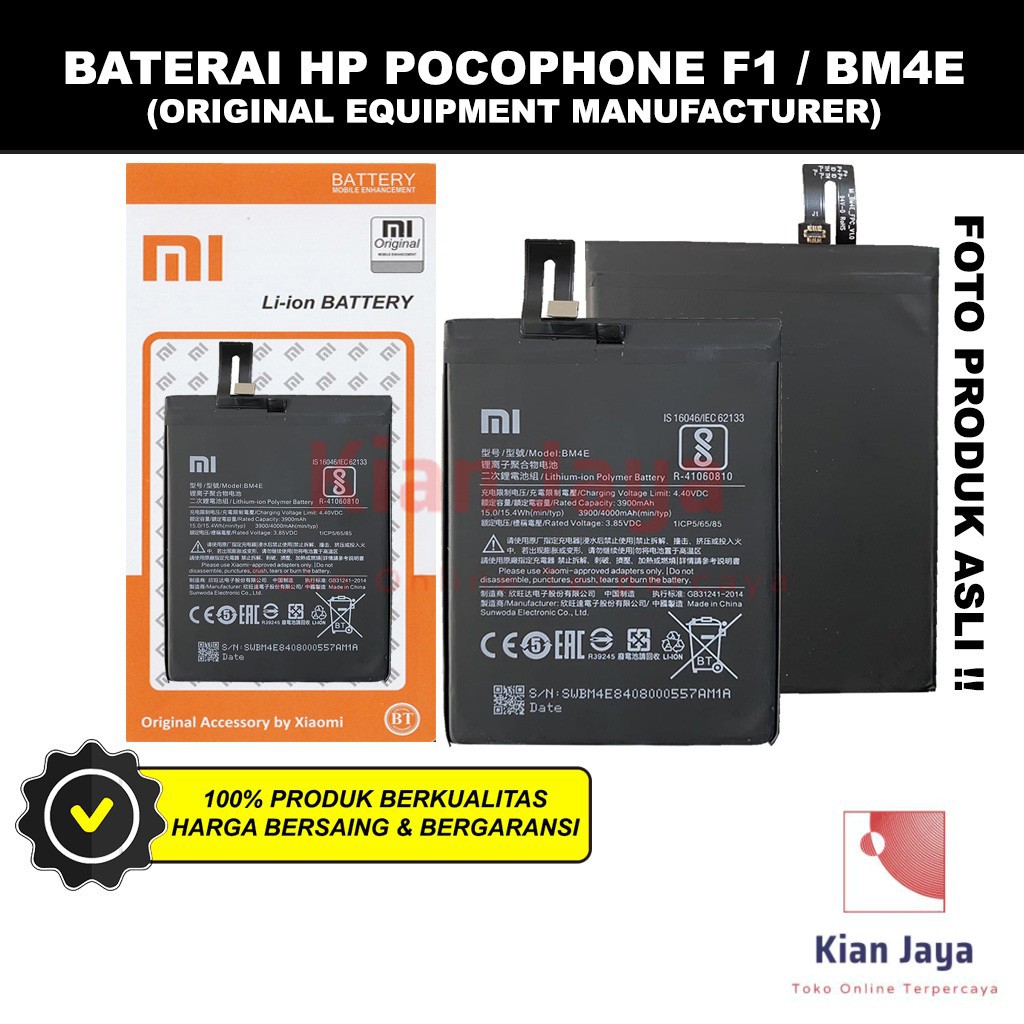 Baterai Xiaomi Pocophone F1 BM4E Original OEM Batre Batrai Battery Hp Poco Phone Xiao Mi BM 4E Ori