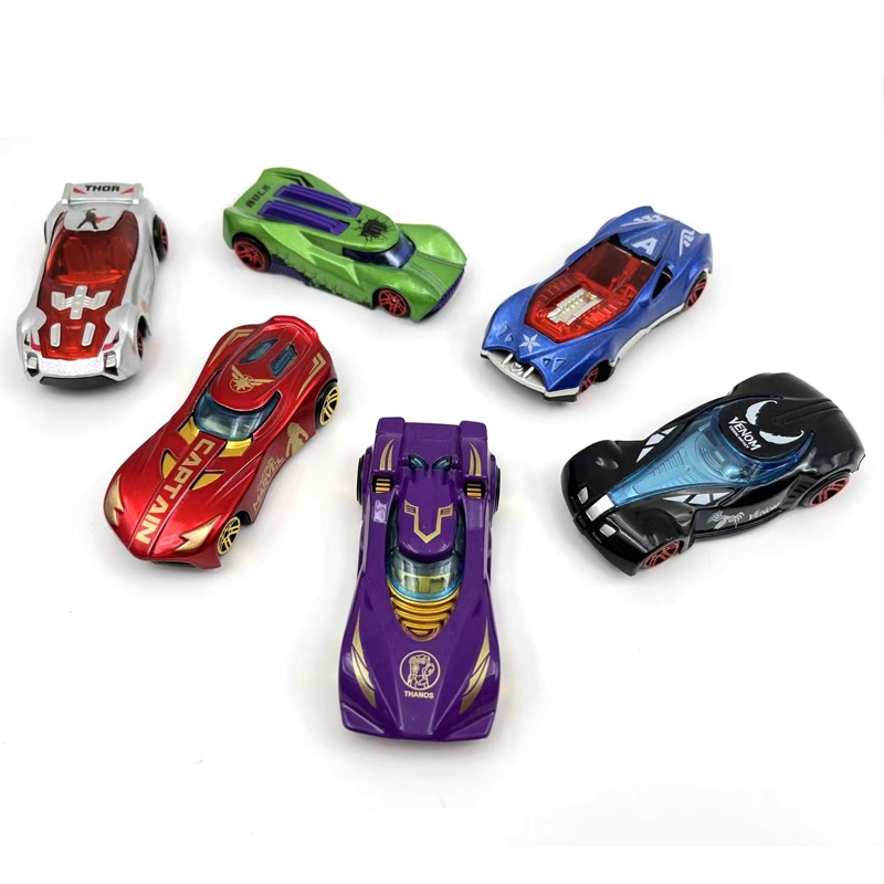 Mainan Mobil Avengers 6 Pcs/set Paduan Mobil Balap Spider-Man Besi Kapten Venom Patung Mini Model Mobil Mainan Anak Laki-Laki Hadiah