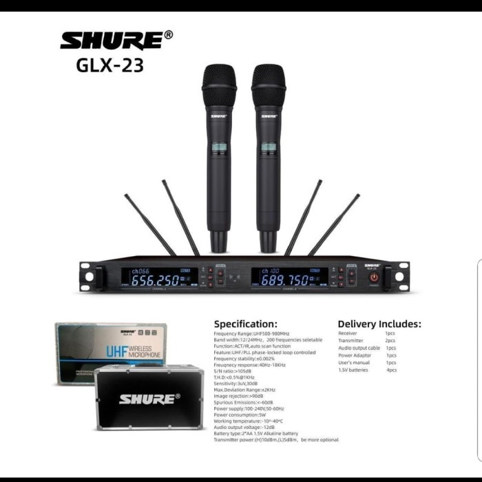 MIC WIRELESS SHURE GLX23/GLX 23 FREE KOPER HANDHELD MULTI CHANNEL