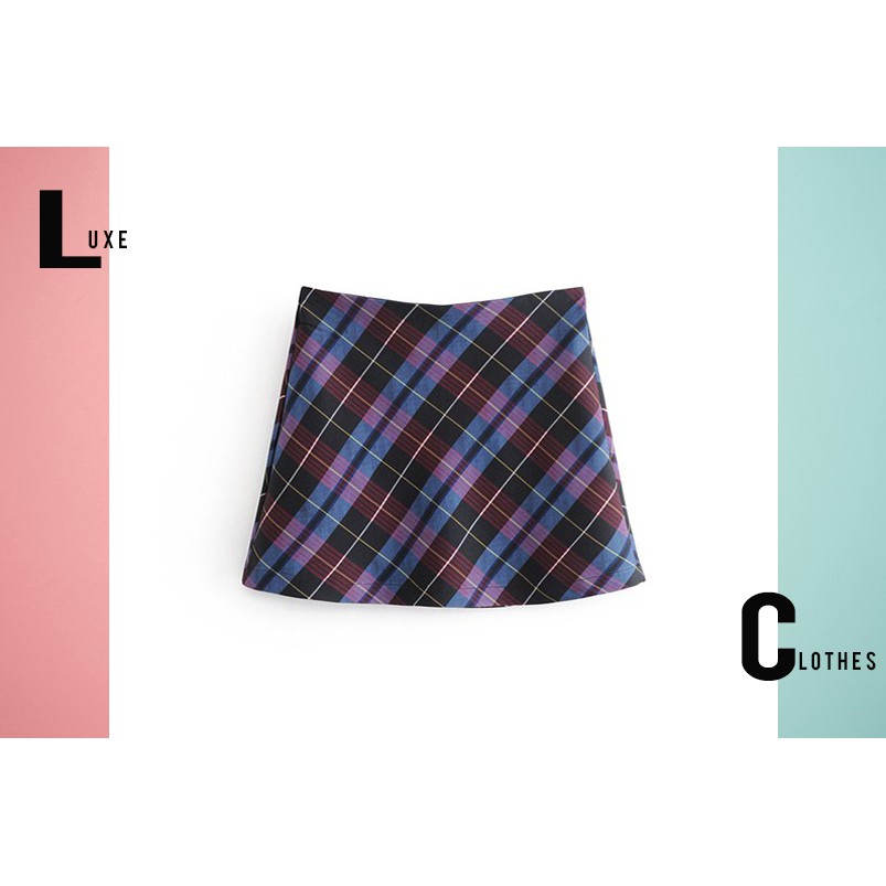 Baju Impor ala Korea - Rok Mini- Rok Ala Korea - Purple Plaid Mini Skirt