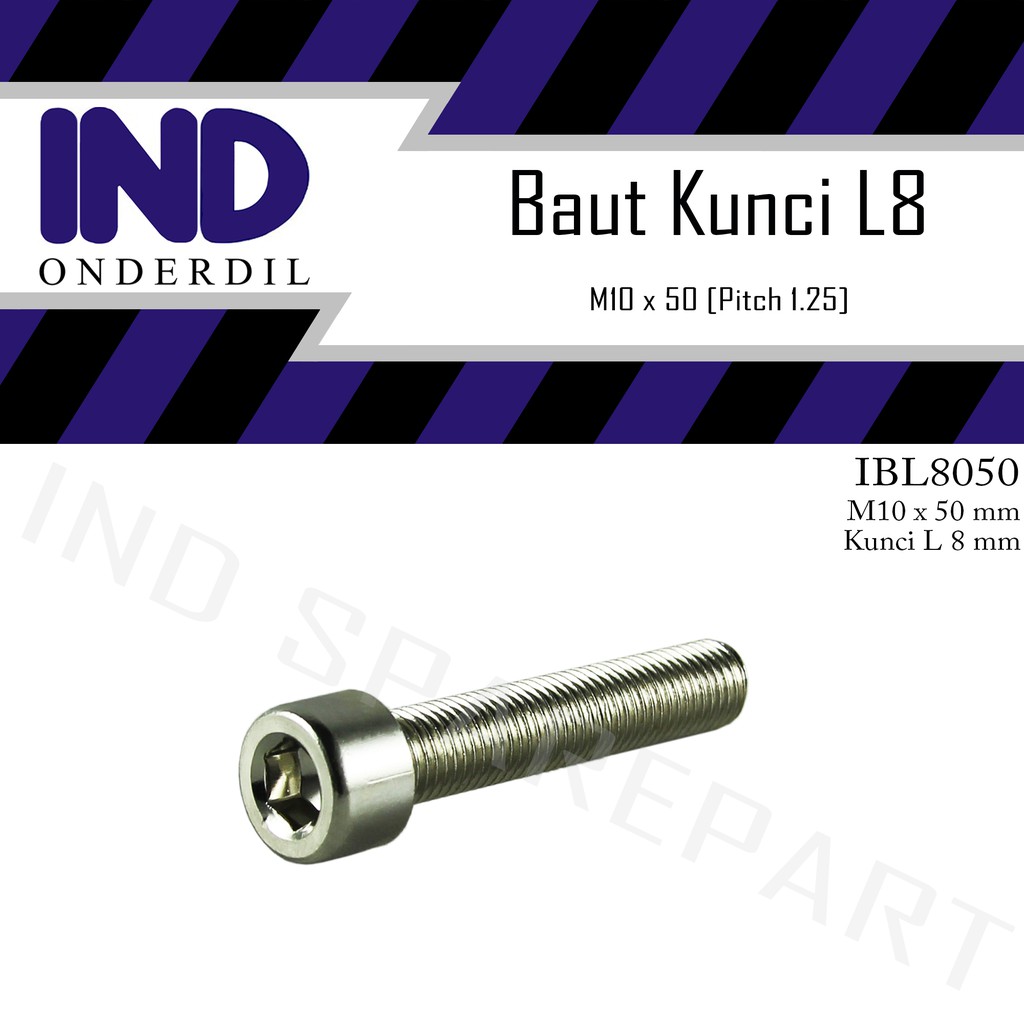 Baut-Baud-Bolt L M10x50-10x50-M 10 x 50 Kunci L8-8 mm Pitch-P 1.25