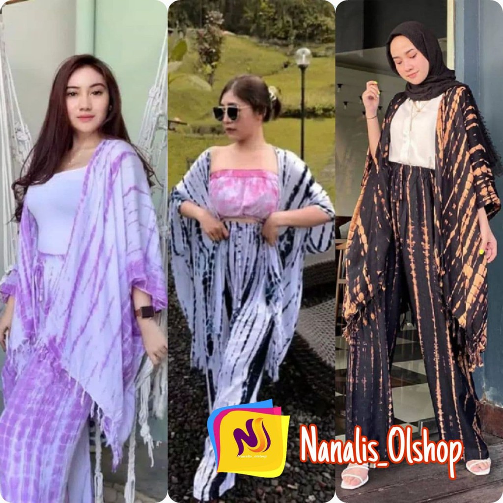 Setelan Waka Elift One Set Rayon Jumbo Ld 130 cm Big Size Resleting Kulot Tie Dye Bali Lilit One Set Carlot Nanalis_olshop