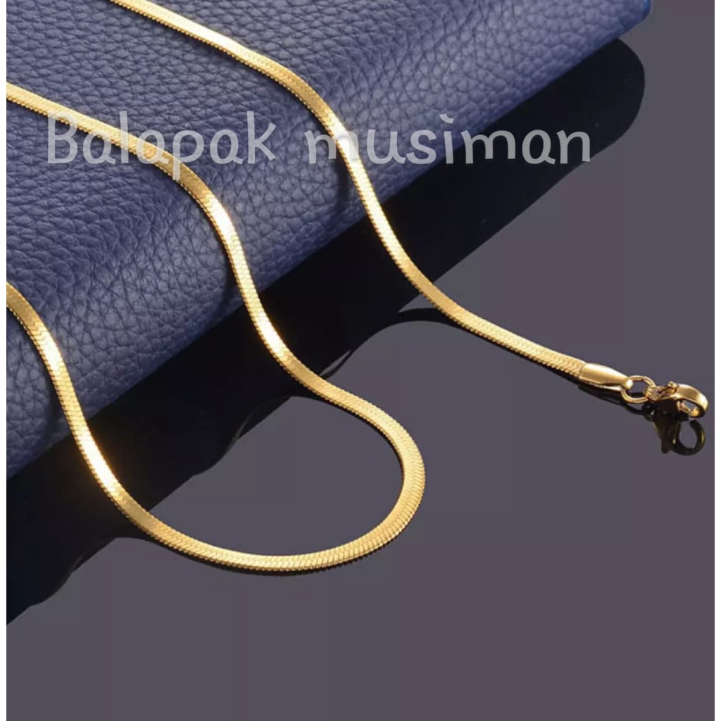 PROMO KALUNG TITANIUM GEPENG PRIA WANITA AWET DAN ANTI KARAT/Kalung Titanium 45cm Ori Anti Karat Gold Emas Pipih/ Kalung Pria Wanita/ Kalung Gold Fashion Korea