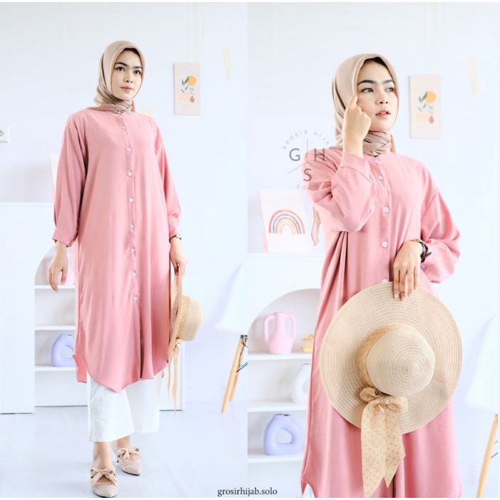 (MGA) TUNIK INAYAH FULL KANCING DAILY BUSUI WANITA AIRFLOW CRINCLE